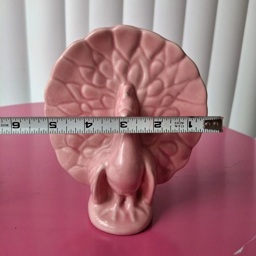 Vintage USA Pottery Pink Peacock Ceramic Wall Pocket Planter MCM Bird Decor
